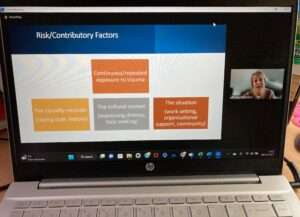 Laptop screen shows presentation given by Mary Robertson. Source material: Pearlman & McKay, 2008